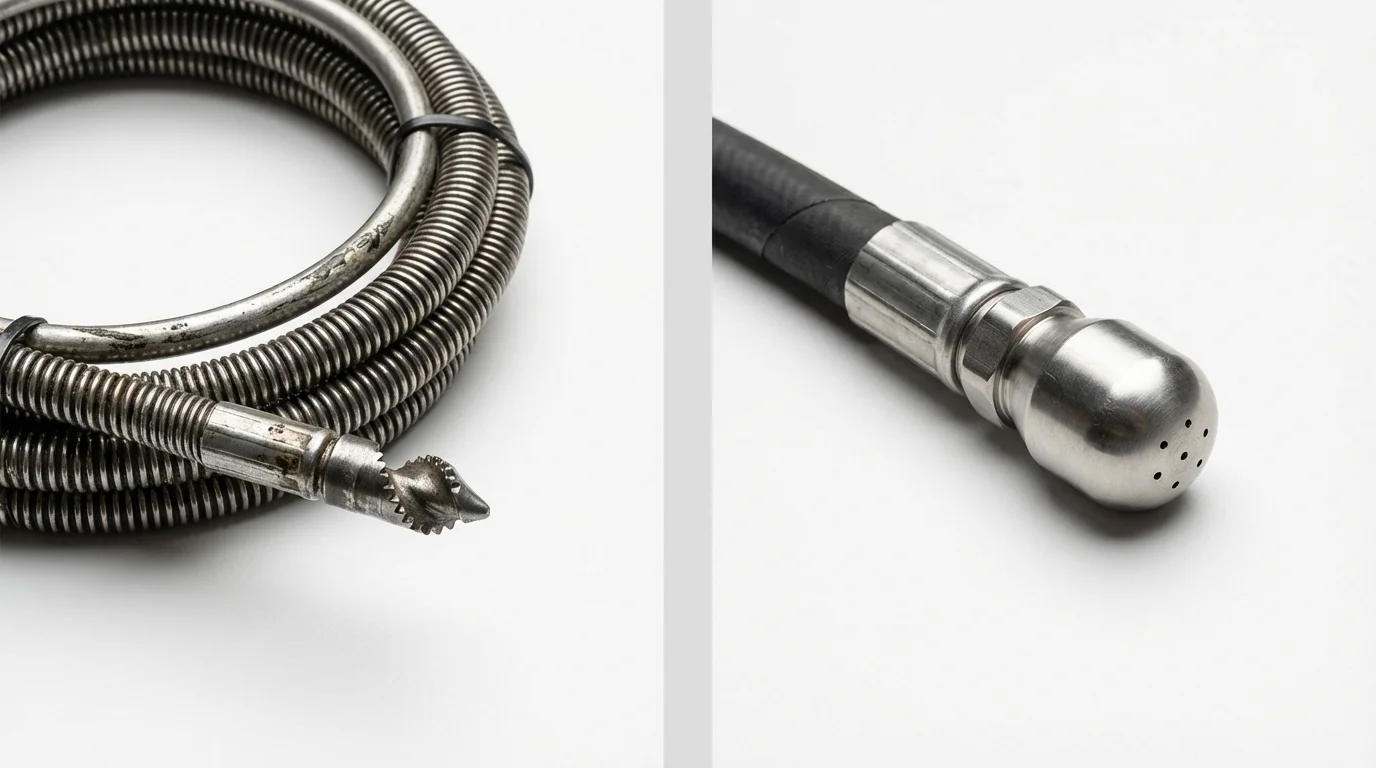 Drain snake cable and hydro jetting nozzle used for drain cleaning in Cherokee, IA