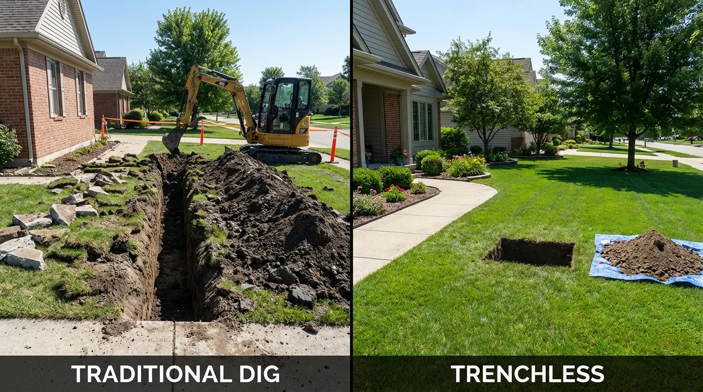 Trenchless sewer repair with minimal yard damage versus traditional excavation in Cherokee, IA